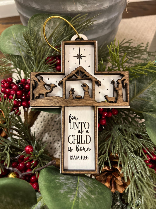 Nativity Scene Cross Ornament